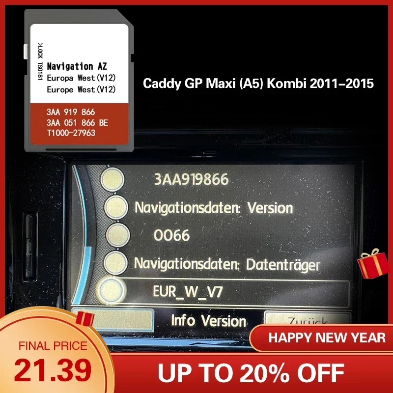 Utilizzare Per Auto Caddy Gp Maxi (A5) Kombi 2011-2015 Rns 315 Scheda Gps Di Memoria Map Da 8Gb