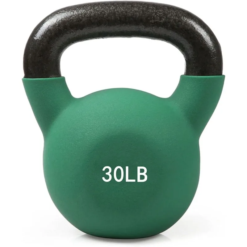 

RitFit Neoprene Coated Solid Cast Iron Kettlebell 30LB(Green), Great for Full Body Workout, Weight Loss & Strength Training