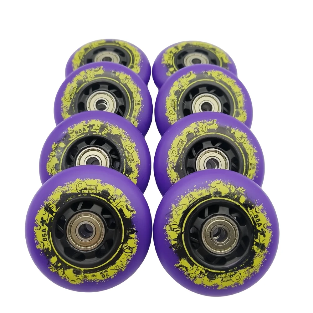 Inline skate wheel skating wheel purple 72mm 76mm 85A bearing 608z smooth quiet 8wheels/lot
