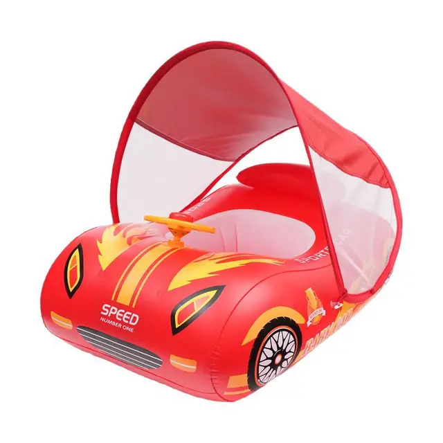 Baby Pool Float with Sun Canopy-Inflatable Infant Swimming Float with Safety Anti-Roll Seat Swimming Trainer for Kid 1