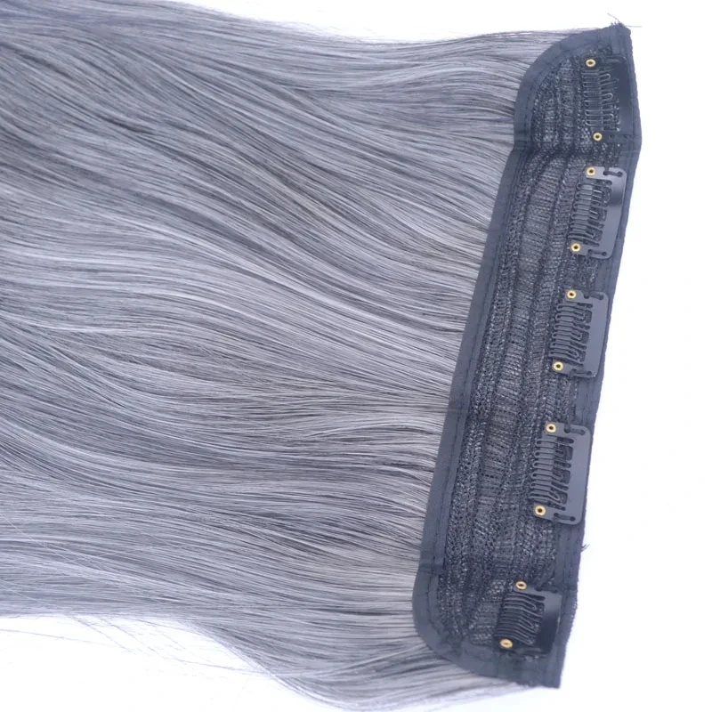 Extension capelli sintetici con clip lunga liscia grigia donna_voghion.com
