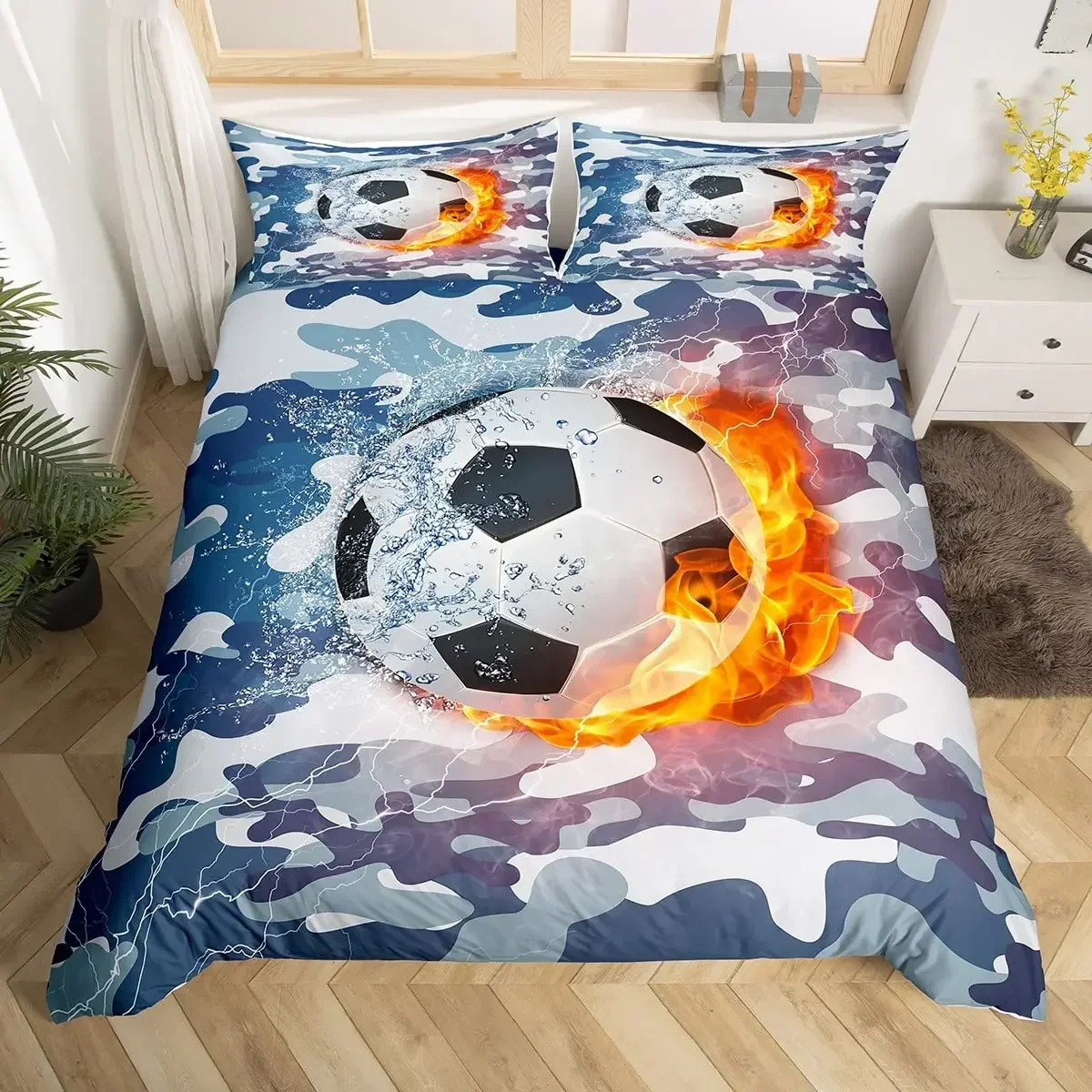 Football Duvet Cover Set Hand Drawn Sketch Soccer Sports Bedding Set for Boys Teens Men Twin Comforter Cover