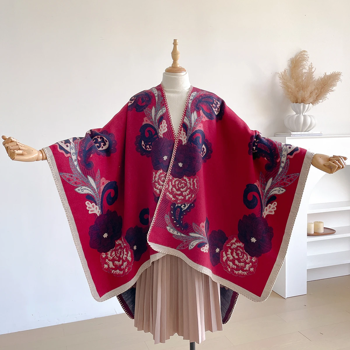 Brand Fashion Winter Cashmere Shawl for Women - Oil Painting Floral Printed Pashmina Thick Scarf, Wrap & Poncho