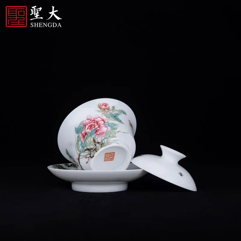 

|Dragon jade beads only three tureen hand pastel peony tea bowl of jingdezhen ceramic cups all hand tea sets