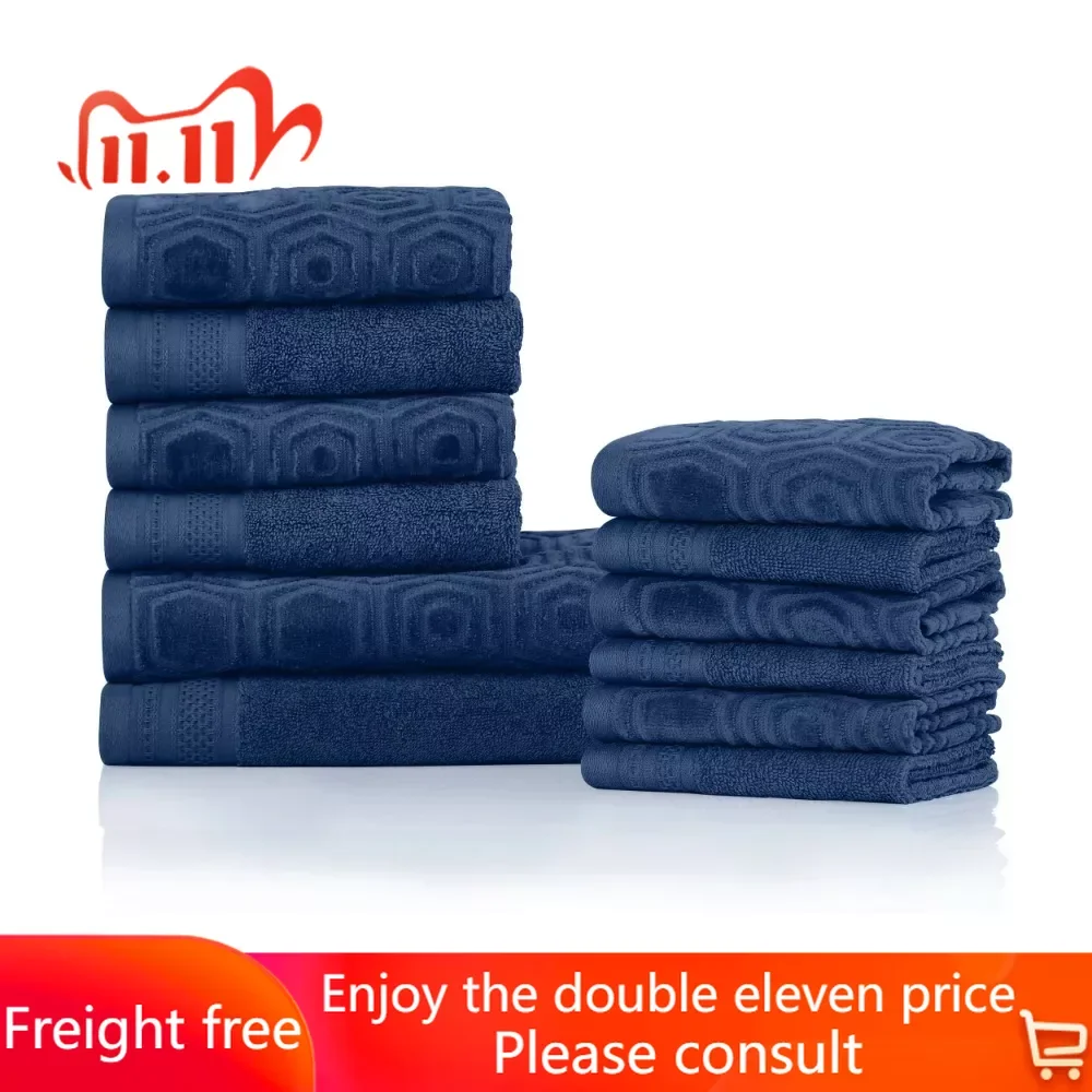 

Bathroom Towel Set Eadoin Cotton Jacquard And Solid 12-Piece Towel Set