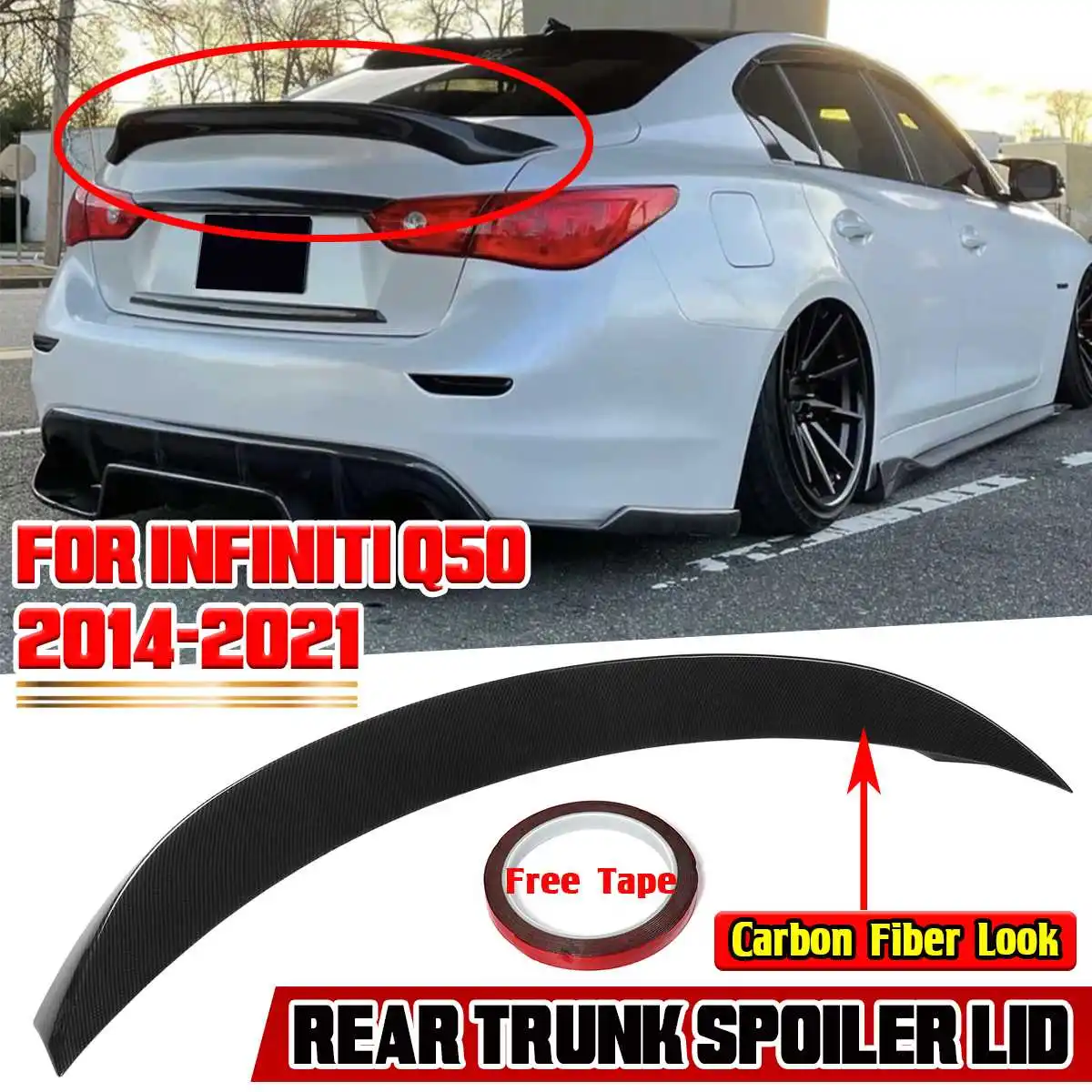 

ABS Car Rear Trunk Spoiler Lip Boot Wing Lip Rear Lip Spoiler RS Style For Infiniti Q50 2014-2021 Car Rear Spoiler Wing Lip