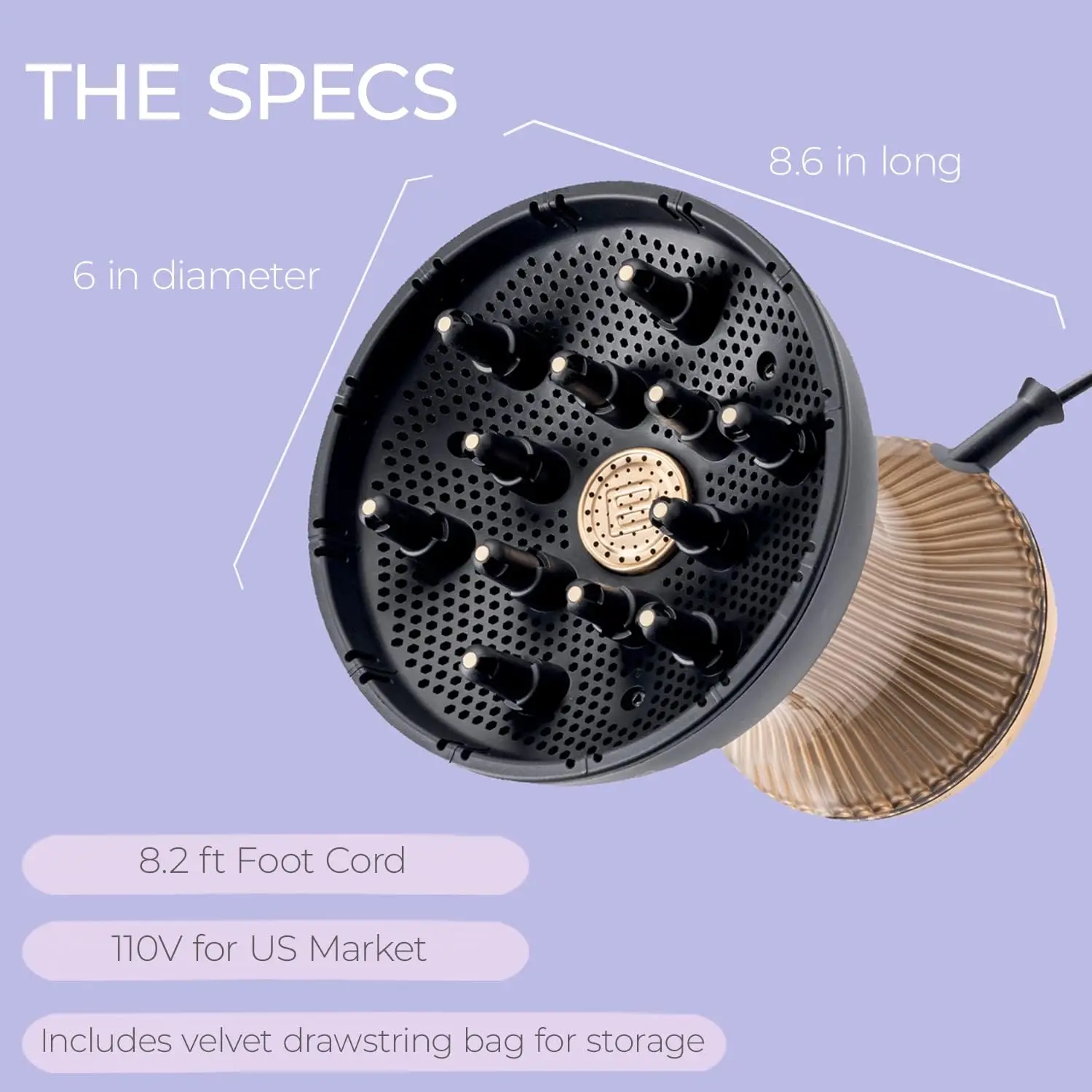 Italia Diffon Supreme Diffuser & Curly Hair Dryer-XL Diffuser for Quick Drying-Cool Button Anti-Frizz Technolog