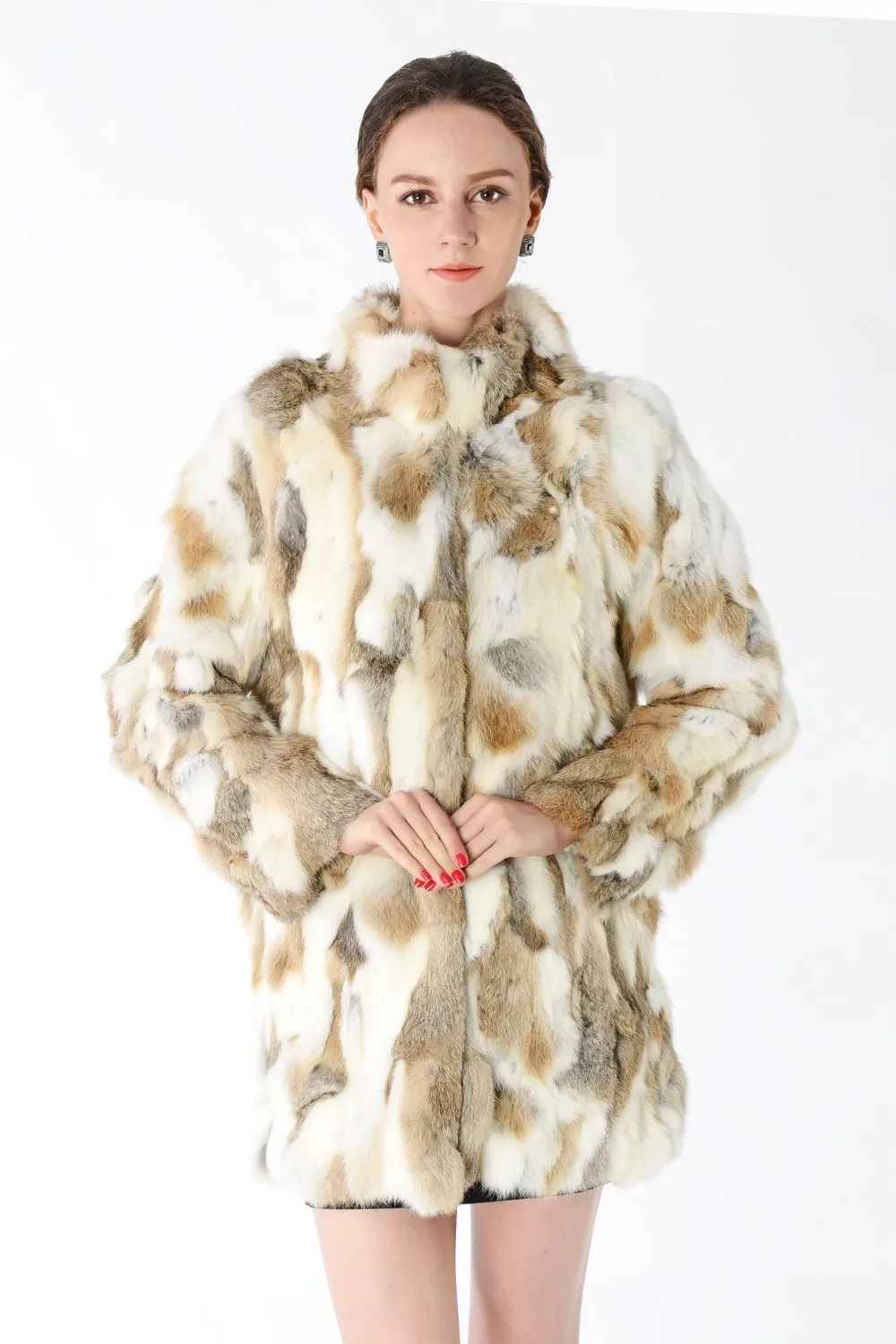 New Arrival Full Pelt Real Rabbit Fur Coat Women Nature Fur Jacket Female Fashion Factory good quality Fur Overcoat NZ147