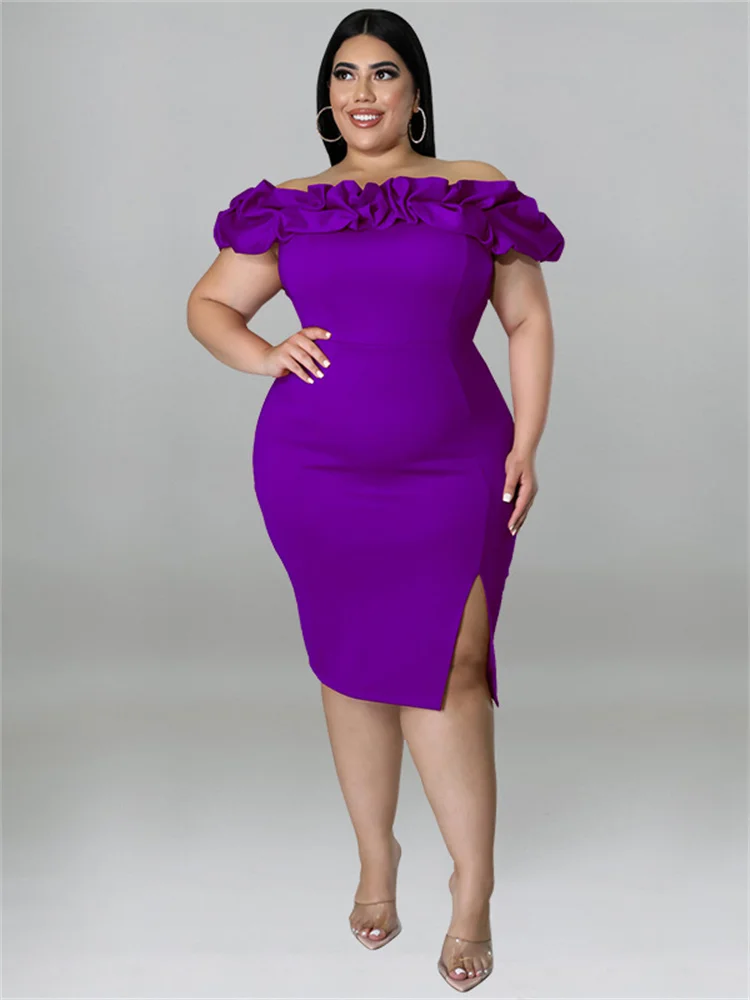 Wmstar Women Clothing Party Dresses Summer Ruffles Off Shoulder Solid Bodycon Elegant Midi Dress Summer Wholesale Dropshipping