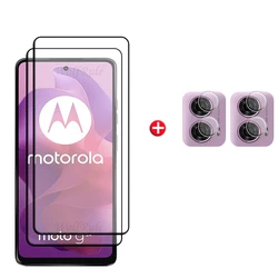 Premium 6 - in - 1 Tempered Glass Screen Protector with Full Glue Coverage and 9H Hardness for Moto G24 (2 Glass and 2 Lens)