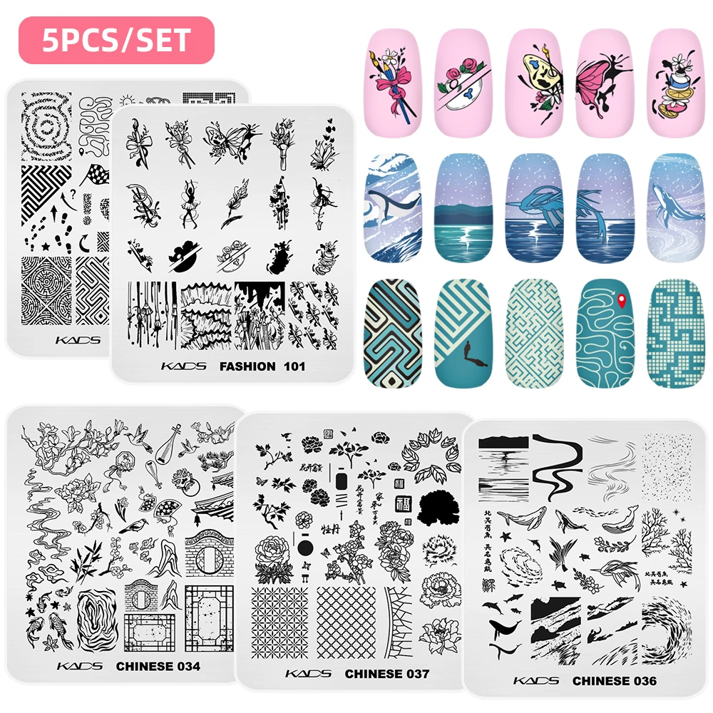 KADS 5Pcs Nail Stamp Nail Art Stamping Plates Flower Nature Nail Stamping Template Image Manicure Accessories Nail Stencil Tool 3