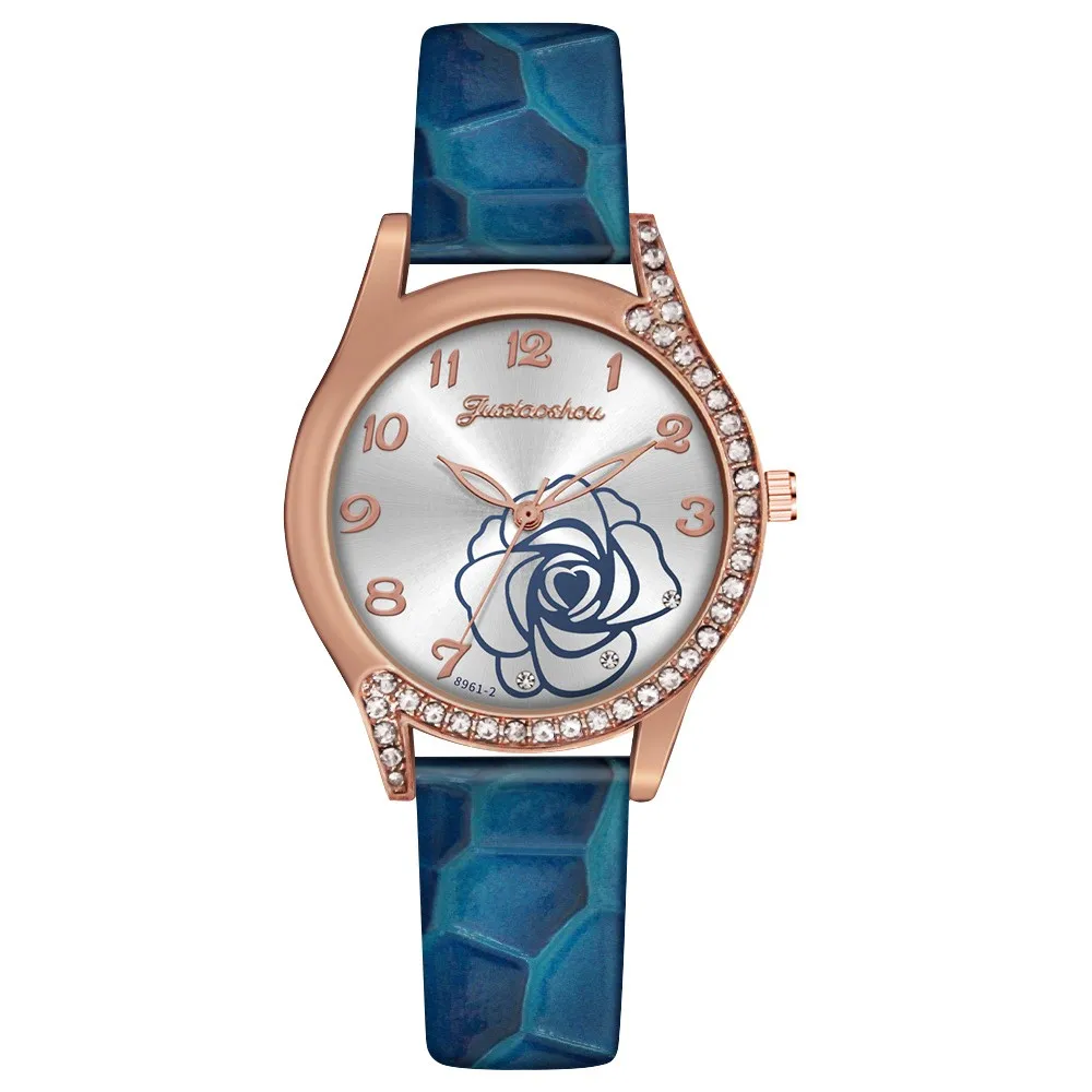 

Rose Dial Watch for Women Elegant Ladies Quartz Wrist Watches Skin Leather Band Quartz Watch Luxury Diamond Watch Relojes
