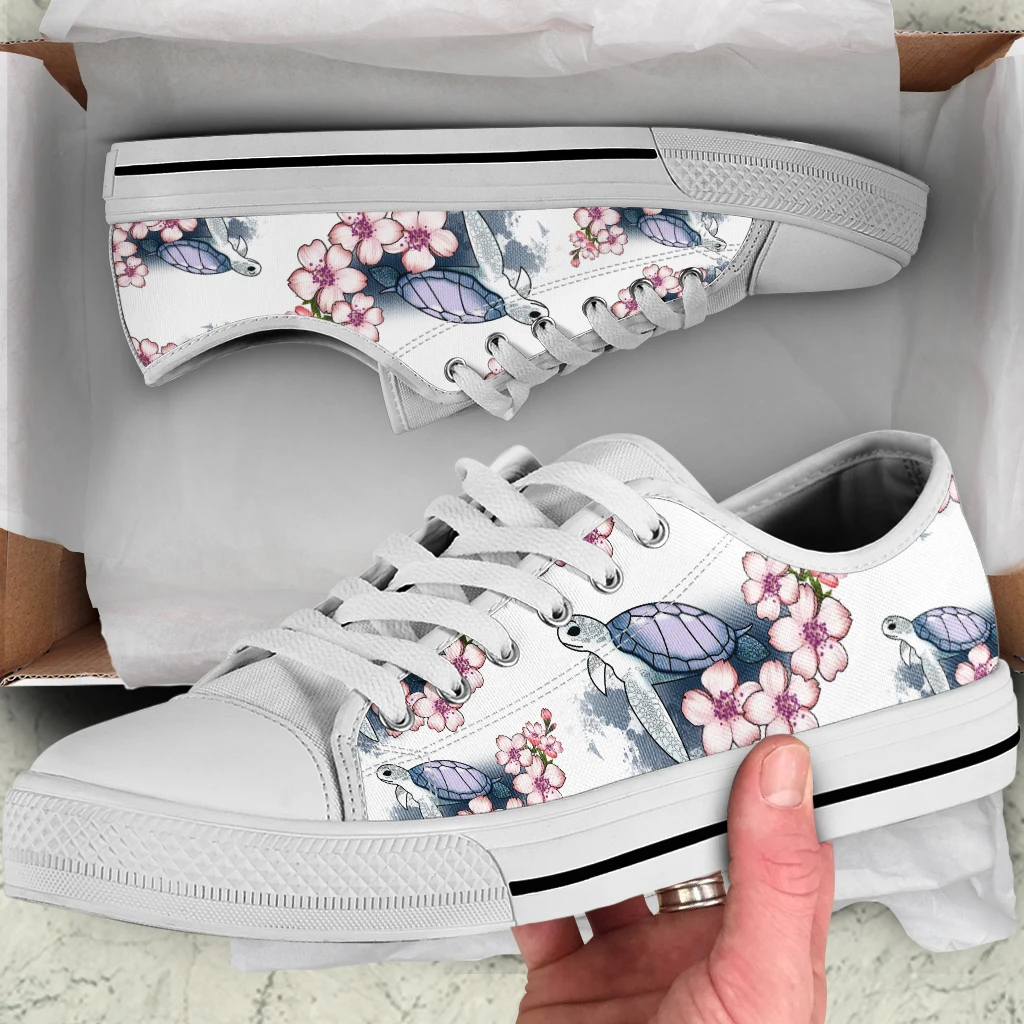 3D Animal Turtle Flower Pattern Shoes Woman Sneakers Casual Flat Shoes Low Top Lace Up Footwear Autumn Canvas Shoes