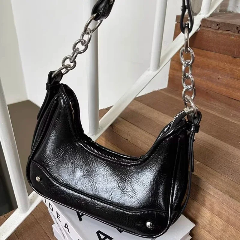 

Милая крутая женская сумка на цепочке Y2k, модная однотонная женская сумка на плечо из искусственной кожи, простая повседневная женская сумочка, кошелек