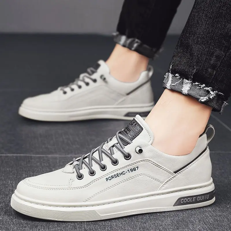

2023 New Men's Fashion Casual Leather Shoes Non-slip Wear-resistant Sports Shoes Comfortable Flat Lace-up Casual Shoes for Men