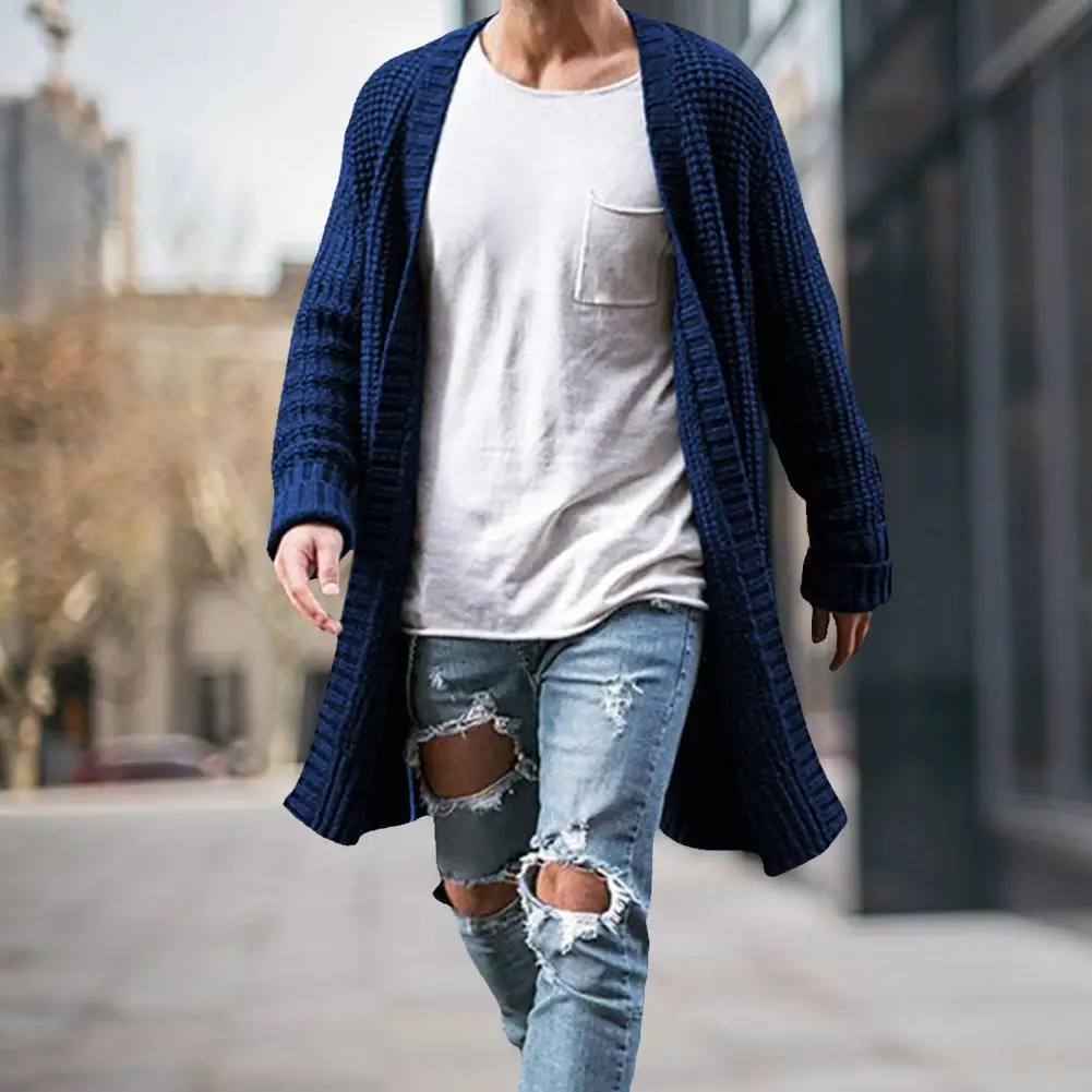 Nuovi uomini Cardigan in cotone lavorato a maglia moda maglioni lunghi uomo Casual solido manica lunga Slim Outwear autunno inverno giacca calda