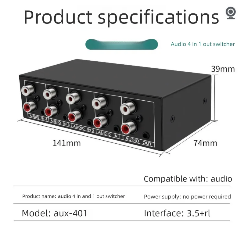 Audio Switcher 4 in 1 RCA AUX Stereo Audio Selector 4
