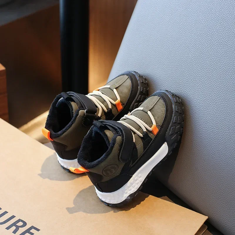 Winter Warm Kids Sneakers Plush Boys Girls Toddlers High Top Non-slip Running Shoes Fashion Children Sports Casual Cotton Shoes 6