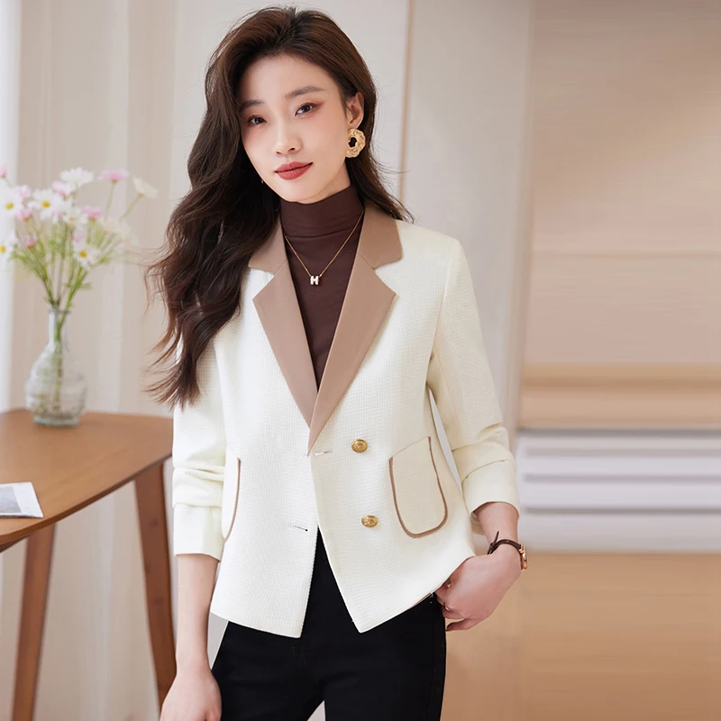 

Women's Winter Small Fragrant Style Short Suit Collar Woolen Blazers Retro Casual Contrasting Color Single Breasted Suit Jacket