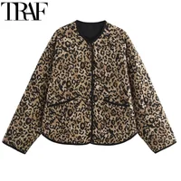 TRAF Parkas Leopard Winter Coats Woman Vintage Animal Print Quilted Jacket Women Autumn Long Sleeve Padded Jacket Short Coats 1