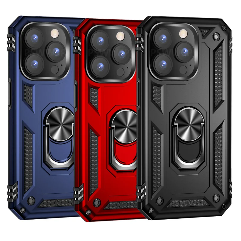 Coque blindée antichoc avec support de doigt, anneau métallique magnétique, pour iPhone 15 14 13 12 11 Pro XR XS Max X 7 8 6 Plus SE_voghion.com