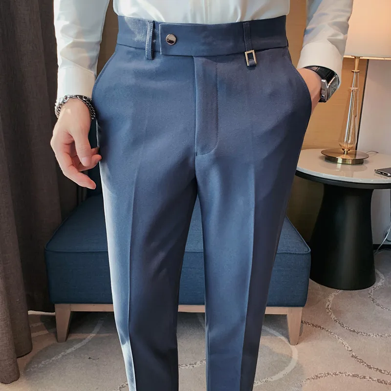 saferido  British Style Business Formal Wear Suit Pant Men Clothing Simple Slim Fit Casual Office Trousers Straight Pantalones Hombre