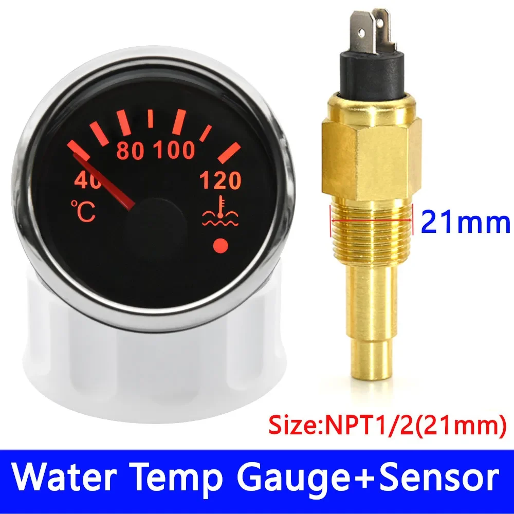 52MM Boat Car Water Temperature Gauge With Coolant Temperature Sensors 1/8NPT 14