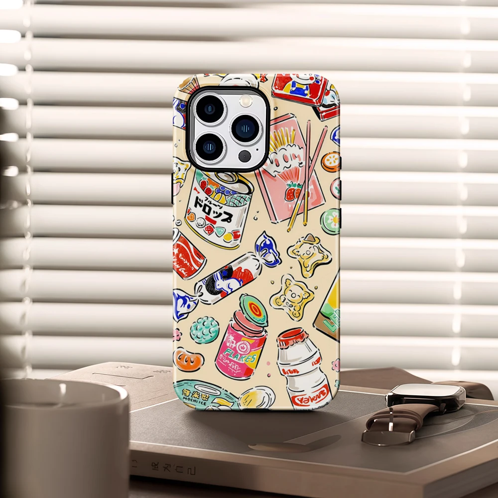 Retro Japanese Snacks Design Magnetic Phone Case - Durable Tough Single/Double-layer Protection
