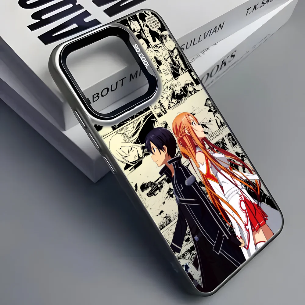 Anime-Inspired Asuna x Kirito Laser Metallic Aurora Phone Case - Black & Purple Matte Finish