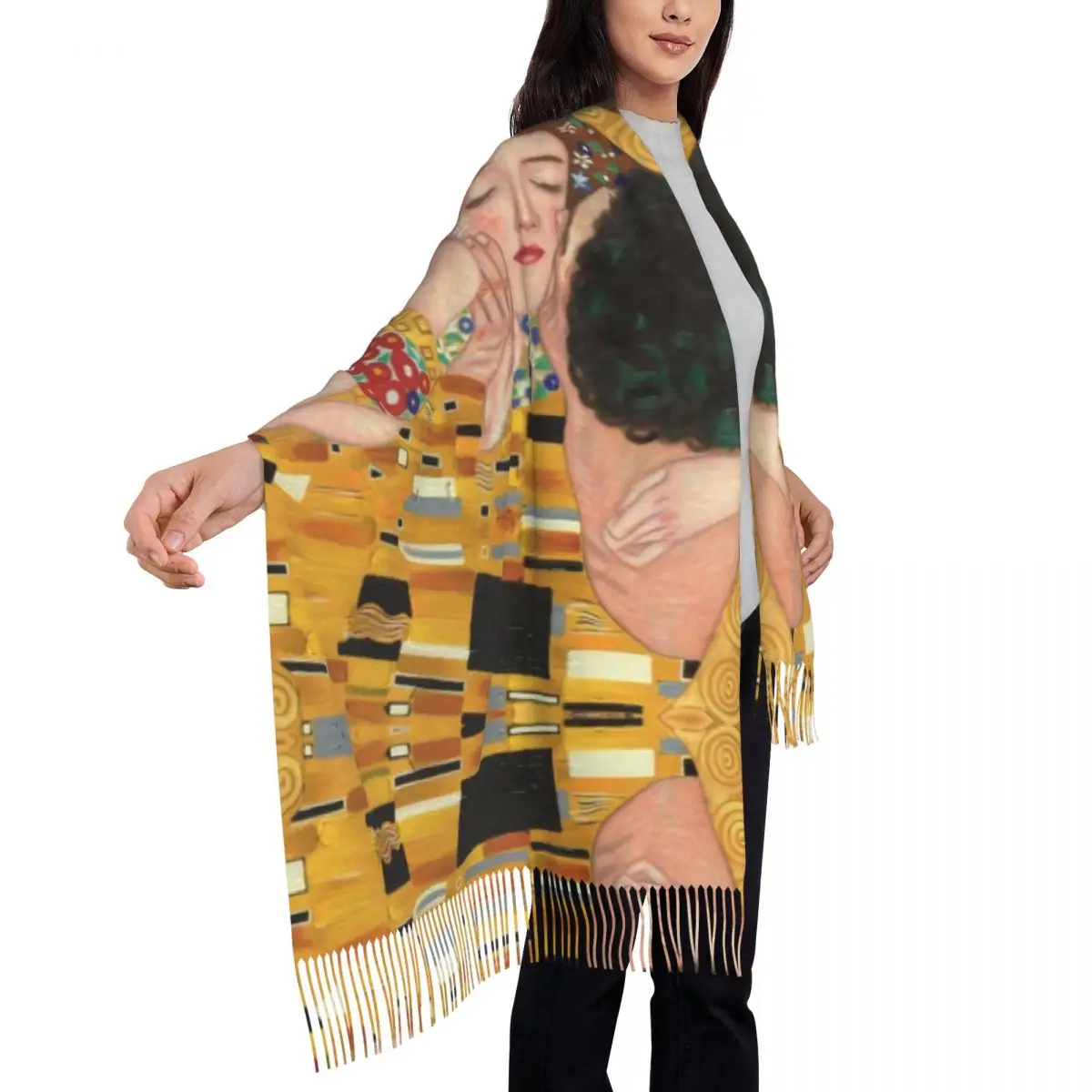 The Kiss By Gustav Klimt Scarf Women Luxury Winter Wrap Shawl Painting Art Tassel Wraps 4