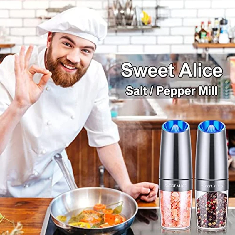 Sweet Alice Gravity Electric Pepper and Salt Grinder Set, Adjustable