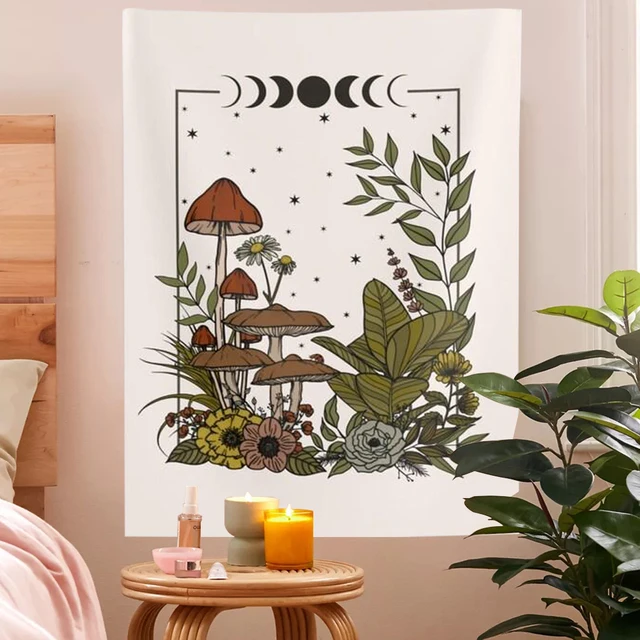 Gomba Gobelin Falfal Lógó Boho Fali Vintage Dekoráció Goblincore Természet Kárpit Boszorkány Gombák Fal Művészet