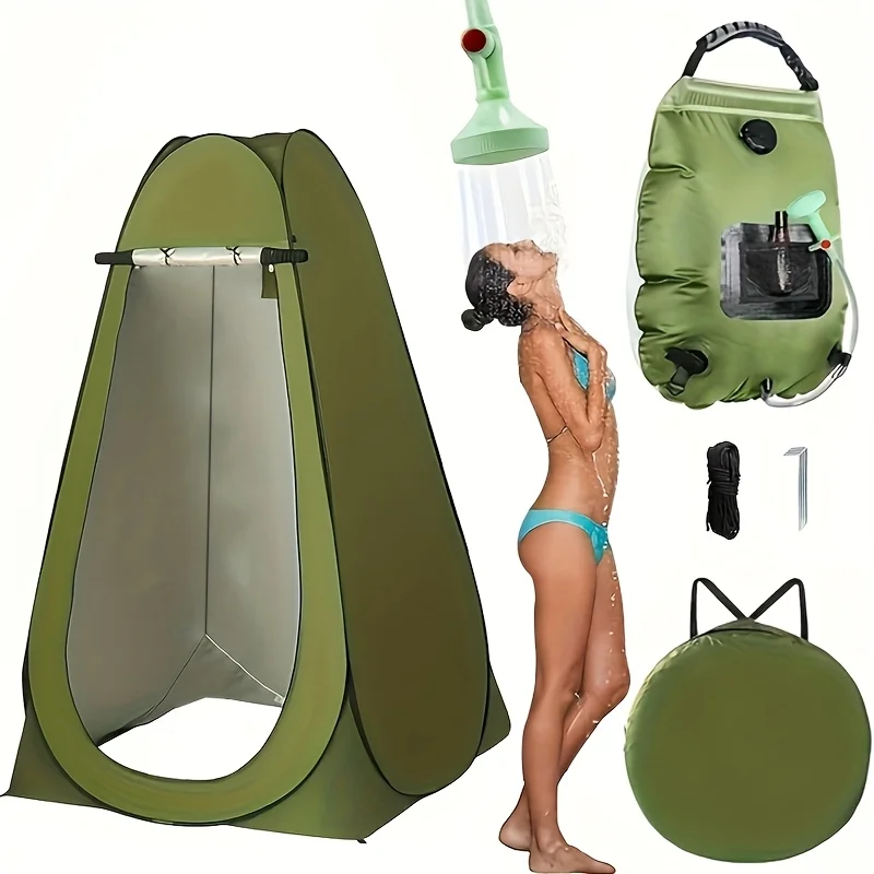 Pop Up Privacy Tent Camping Shower Kit 2pcs 18.93 L Outdoor Solar Portable Shower Bag Waterproof Instant Tent Sun Beach Easy