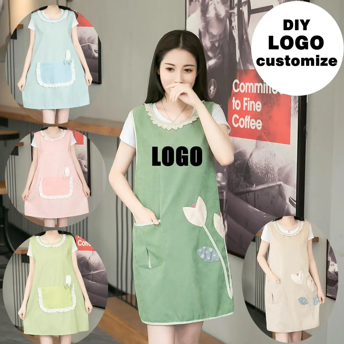 

Кухонный Фартук корейской версии с индивидуальным логотипом, хлопковый фартук для бара, кафе, гостиницы, официанта, ресторана, выпечки, спа, маникюра, нагрудник