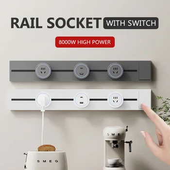 Track Socket with Switch Kitchen Wall Outlet EU US UK Universal Standard Round Romovable Adapter Plug Electrical Outlet with USB 1
