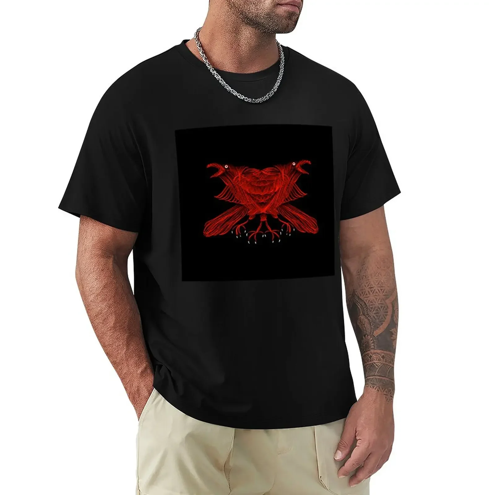 T-Shirt Double Raven Winged Heart Design Oversize Abbigliamento Vintage Felpe, Uomo