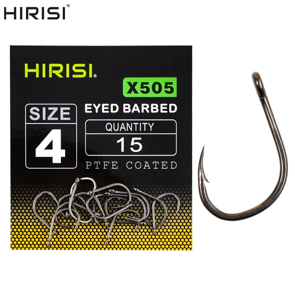 15 x PTFE Coated High Carbon Stainless Steel Barbed Fish Hook With Eye Carp Fishing Hook Link Accessories X505