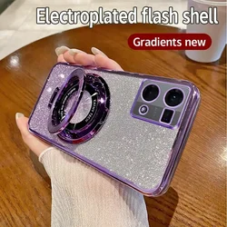 Electroplating Soft Glitter Luxury Phone Case with Magnetic Bracket for CPH2363 CPH2457 (Purple)