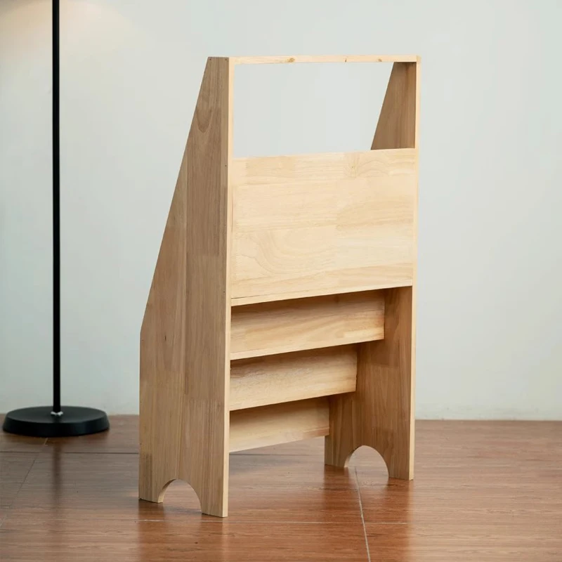Nordic Magazine Rack Minimalist Solid Wood Bookshelf 3-Tier Poster Display Living Room Vintage Floor Standing Organizer-FYMR