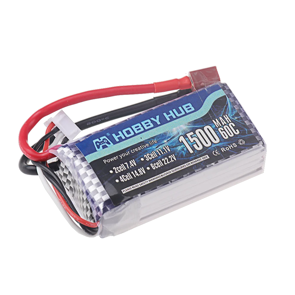 Batterie LiPo 11.1V 2200-5200mAh avec connecteur T/X60, étiquette visible, sur fond blanc.
