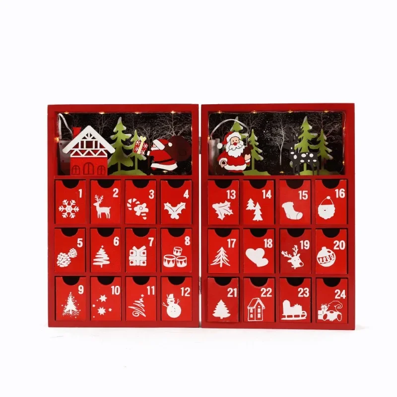 

Christmas Advent Calendars LED Light Glowing Wooden Carving Home Decoration 3d Calendar 2024 Storage Drawers 24 Days Countdown