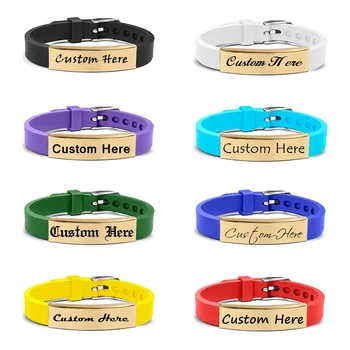 Braccialetto con nome personalizzato con logo inciso alla moda braccialetti in acciaio inossidabile 316L in Silicone liscio per gioielli di personalità da uomo