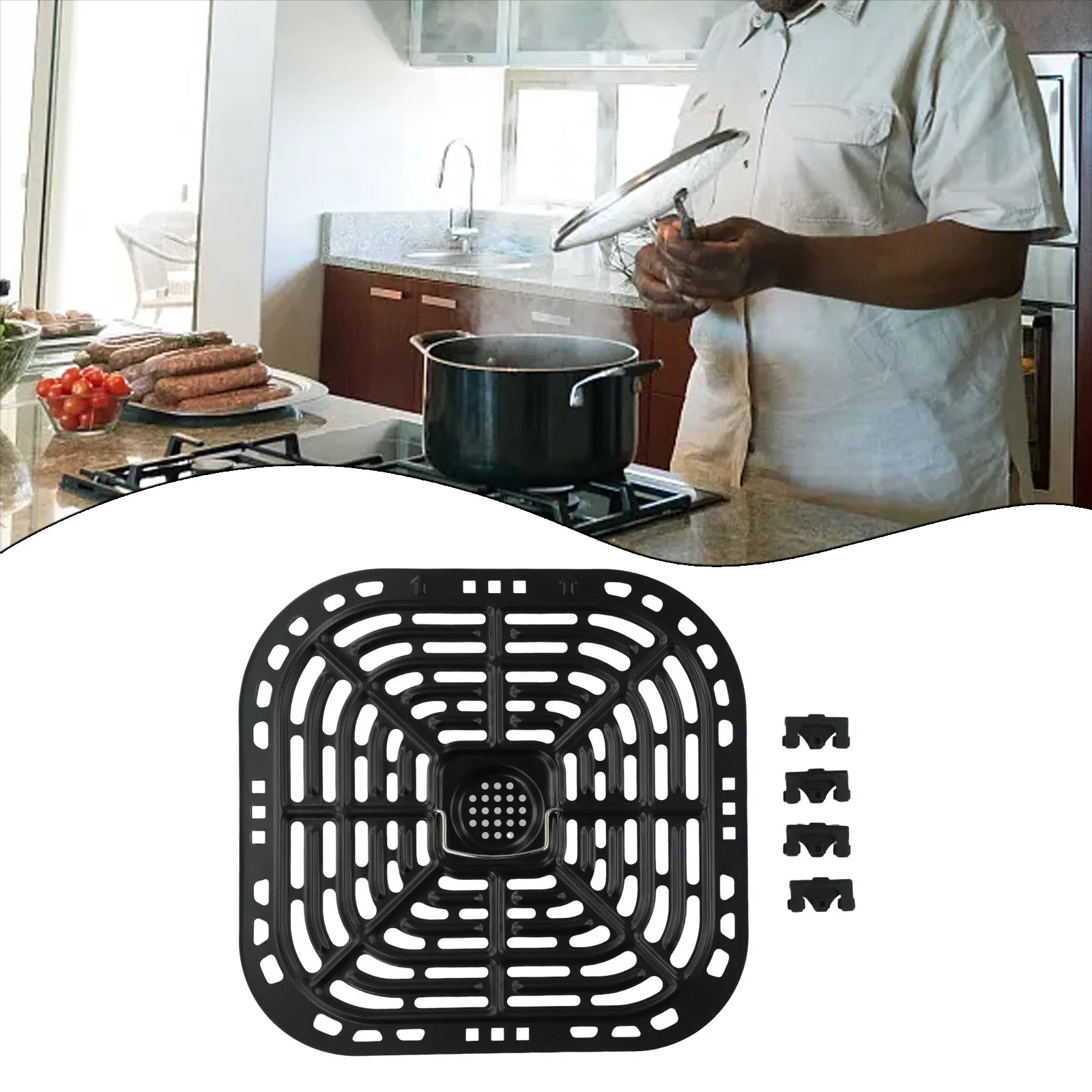 

1pcs Carbon Steel Air Fryer Grill Pan For Chicken Burgers Fish Shrimp Breakfast Fried Potatoes Pizza Steak Vegetables Tool Parts