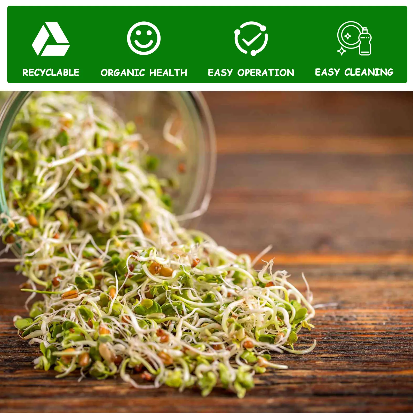 Seed Sprouting Jar Kit Durable Glass Bean Sprouts Growing Kit with Stainless Steel Screen Sprout Lids Stands Shading Cloths Tray