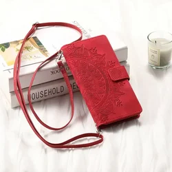 Elegant Crossbody Leather Zipper Wallet Flip Case - Universal Smartphone Accessory for Samsung A04 (Red-Long Strap)