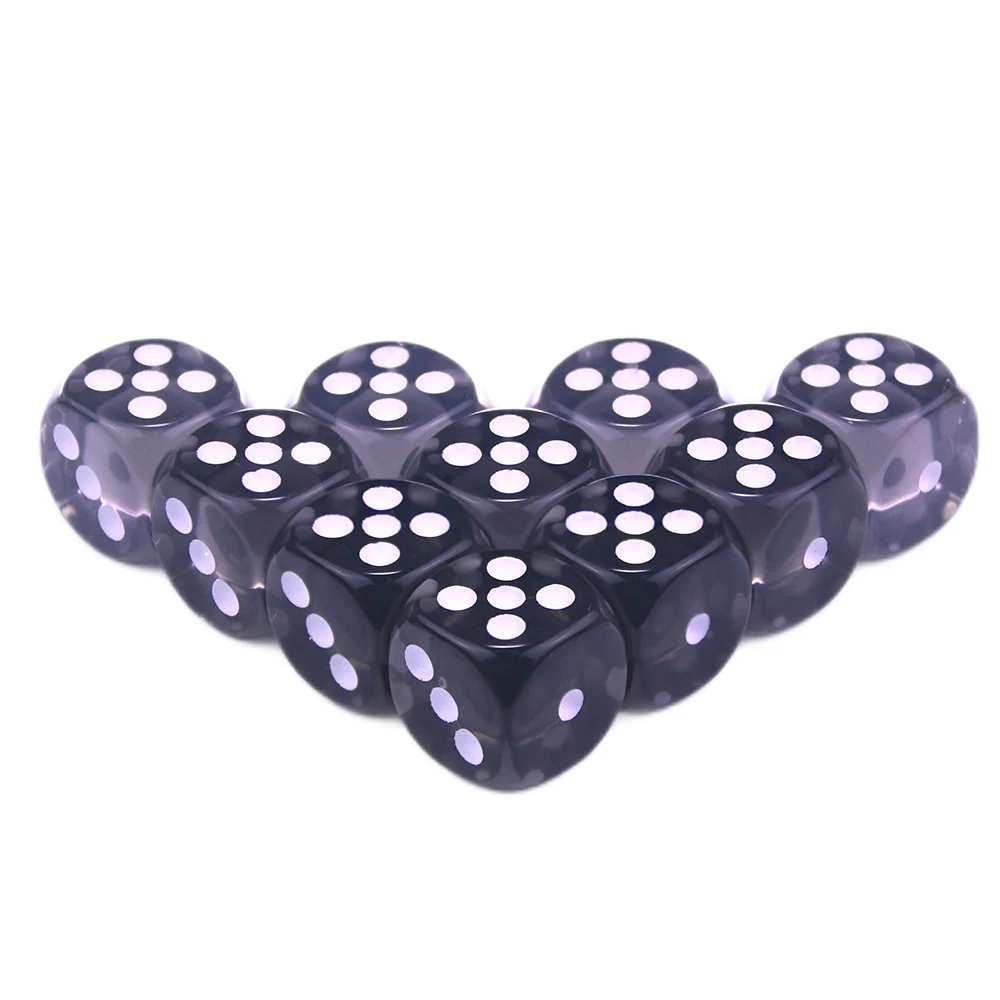 Colorful Set of 10 Transparent D6 Dice with Standard Dots for Party and Tabletop Game Fun