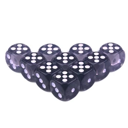 Colorful Set of 10 Transparent D6 Dice with Standard Dots for Party and Tabletop Game Fun (Black)