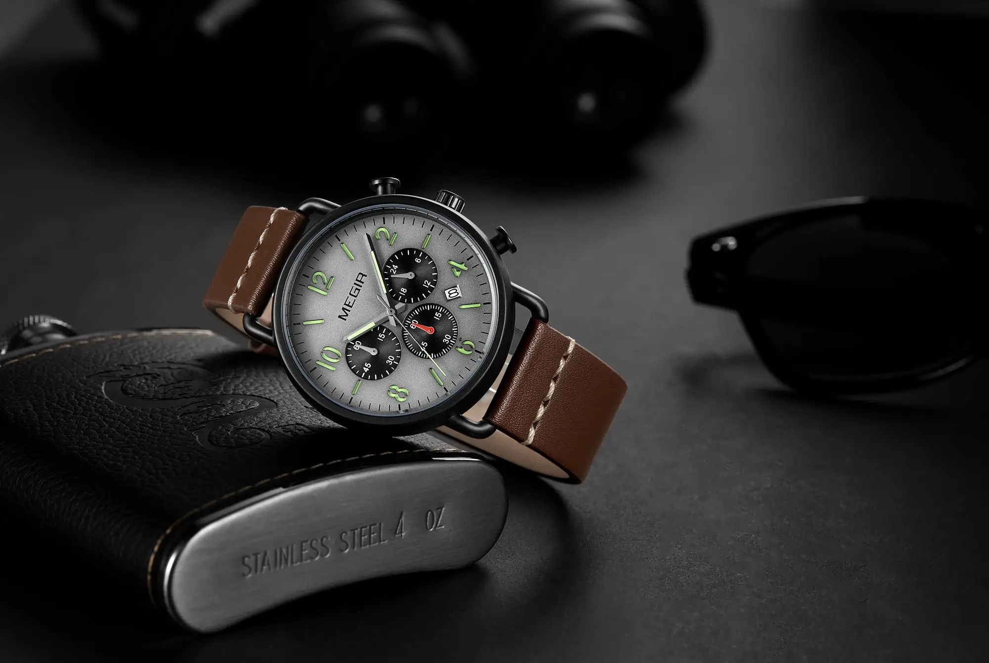 Herrenuhr, Luxus-Sport-Quarz-Armband, Stahlgeflecht, Business-Casual-Uhr mit Kalender, Lederband, Mann_voghion.com