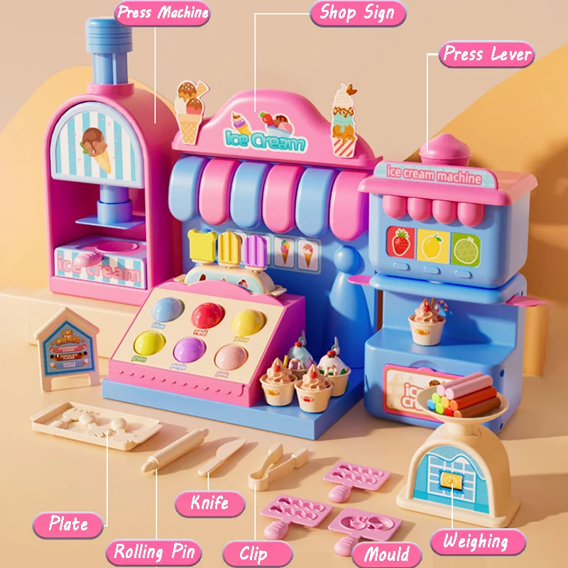 Kids Plasticine Food Make Machine Creative Toy DIY Slime Making Kit Simulation Hamburg Ice Cream Mold Kitchen Toy for Girls Gift 2