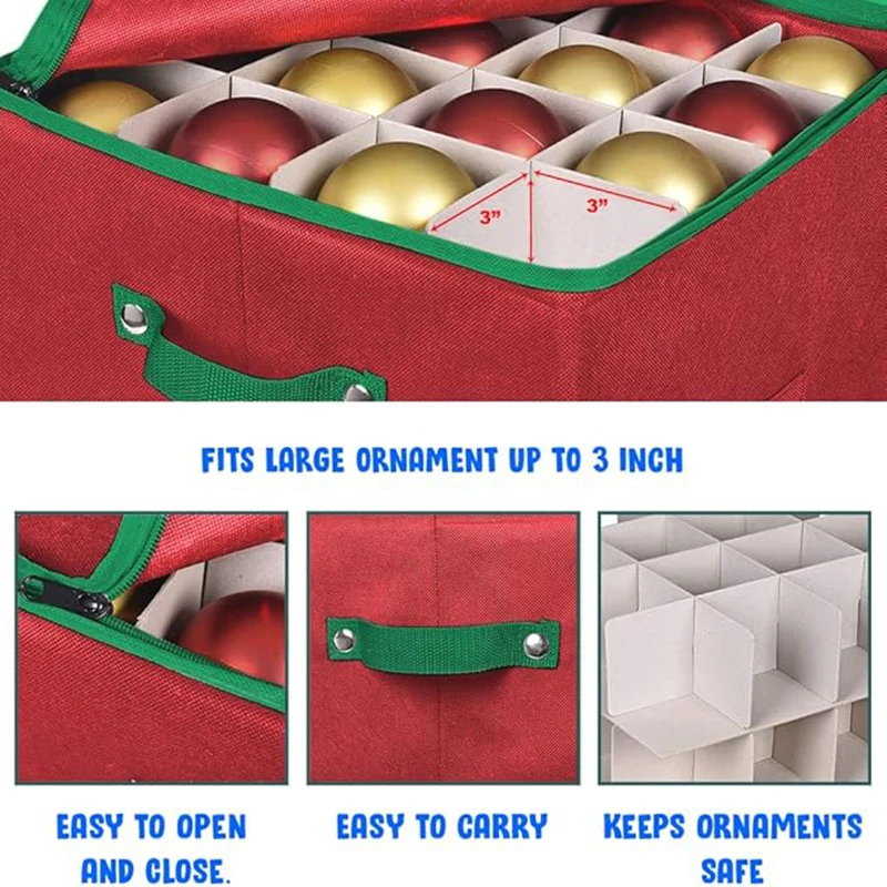 Christmas Ornament Storage Box with 4 Separate Removable Trays Storage Container keep 64 Holiday Ornaments & Xmas Accessories